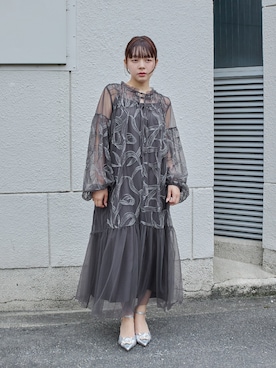 「niana（ニアナ）のリボンエンブロイダリーレイヤードドレス マタニティ 妊婦 結婚式 二次会 成人式 同窓会 パーティードレス オケージョンドレス お呼ばれワンピース（ドレス、グレー系）」を使った、nianaさん（レディース）の夏コーディネート