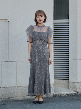 「niana（ニアナ）のボレロセットフラワースパンコールドレス 2点セット キャミワンピース 結婚式 成人式 二次会 同窓会 入学式 卒業式 パーティードレス オケージョンドレス お呼ばれ（ドレス、グレー系）」を使った、nianaさん（レディース）の春コーディネート