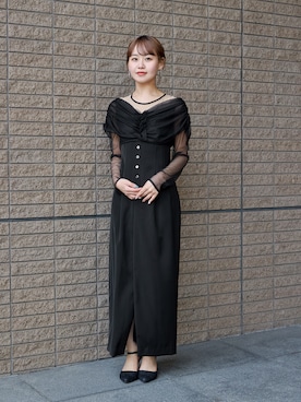 「niana（ニアナ）のラメレースパンプス ストラップ 結婚式 二次会 同窓会 成人式 パーティー フォーマル オケージョン（パンプス、ブラック系）」を使った、nianaさん（レディース）の春コーディネート