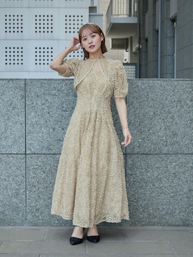 「niana（ニアナ）のブルームノアールドレス 2点セット ボレロ キャミワンピース 結婚式 成人式 二次会 同窓会 入学式 卒業式 パーティードレス オケージョンドレス お呼ばれ（ドレス、イエロー系）」を使った、nianaさん（レディース）の春コーディネート