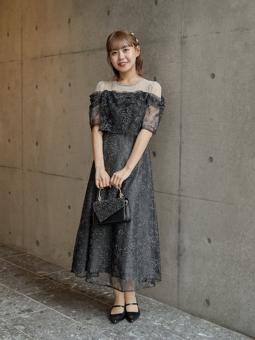 ラメレースドレープフレアドレス パーティードレス オケージョンドレス