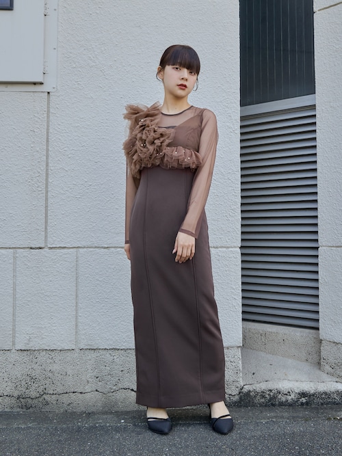 フリルパールビスチェ　オケージョンドレス【atlo】 atlo（アトロ） ドレス 「低身長用サイズあり」同窓会ビスチェお呼ばれ