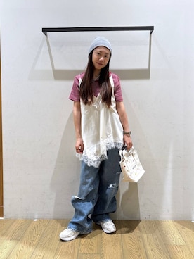 「BAYFLOW（ベイフロー）のボール3連ネックレス（ネックレス、その他）」を使った、しいぽ。さん（レディース・150cm）の春コーディネート