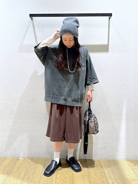 「BAYFLOW（ベイフロー）のアイテム（帽子）」を使った、しいぽ。さん（レディース・150cm）の秋コーディネート