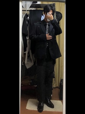 「アイテム（ネクタイ、ブラック系）」を使った、chinari_fashionさん（メンズ・166cm）の秋コーディネート