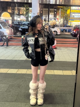 「アイテム（ライダースジャケット）」を使った、Minaさん（レディース・159cm・20代）の秋コーディネート