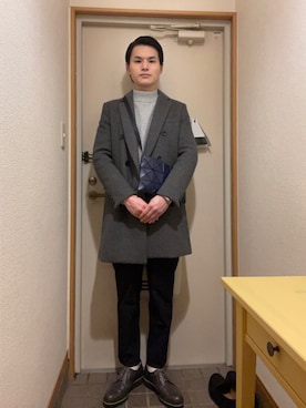 「STUDIOUS（ステュディオス）のアイテム（チェスターコート）」を使った、たくみんさん（メンズ・170cm）の冬コーディネート