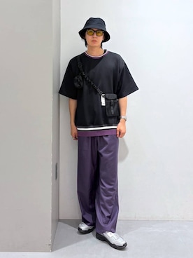 「アイテム（パンツ、パープル系）」を使った、Jiro_さん（メンズ・176cm）の夏コーディネート