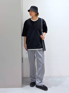 「LAKOLE（ラコレ）のベルト付トラウザー2 / 1042747（スラックス、グレー系）」を使った、Jiro_さん（メンズ・176cm）の夏コーディネート