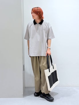 「LAKOLE（ラコレ）のキャンバスコンビトートバッグ / 138661（トートバッグ、ベージュ系）」を使った、Jiro_さん（メンズ・176cm）の春コーディネート