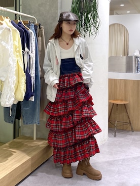 「w closet（ダブルクローゼット）のアイテム（帽子）」を使った、Takano Amiさん（レディース・158cm）の春コーディネート