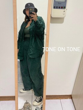 「plussize」｜「アイテム（帽子）」を使った、檸さん（レディース・165cm）の夏コーディネート