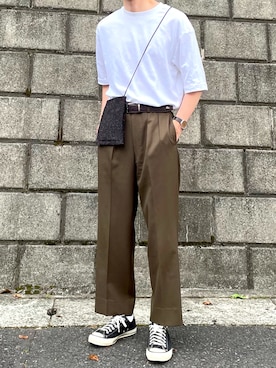 「my beautiful landlet（マイビューティフルランドレット）のアイテム（バッグ）」を使った、087yさん（メンズ・178cm）の夏コーディネート