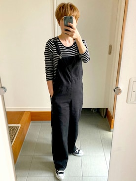 「コンバース ハイカット」｜「アイテム（オールインワン・サロペット）」を使った、minoさん（レディース・163cm）の秋コーディネート