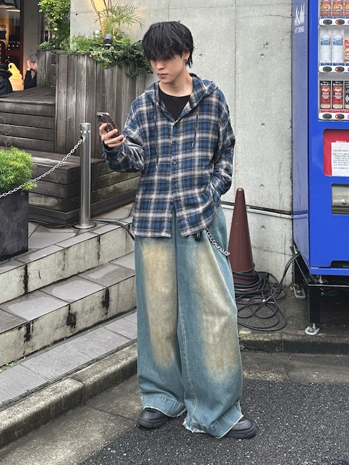 Chikashitsu +】glen check hooded shirt / 【チカシツプラス】グレン