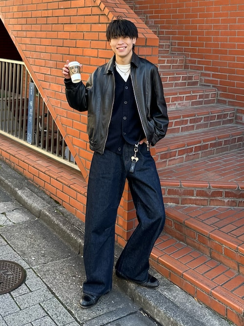 UNISEX》Sheep Leather Single Riders Collared Jacket/シープレザー