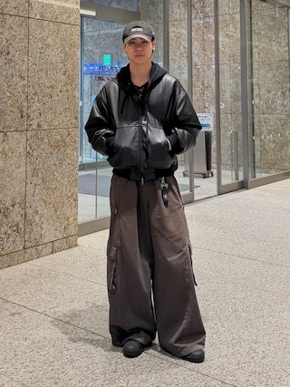 「PARTIMENTO（パルティメント）のレイヤードフードレザーキルティングジャケットブラウン（ライダースジャケット）」を使った、Yo_ta  さん（メンズ・178cm）の春コーディネート