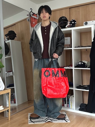 「ANDER HUNK（アンダーハンク）のMetal Henry neck Thermal Knit /メタルヘンリーネックサーマルニット（ニット/セーター）」を使った、Yo_ta  さん（メンズ・178cm）の冬コーディネート