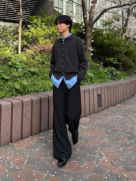 「SINSS（シンス）のKnit polo cardigan / ニットポロカーディガン（カーディガン/ボレロ、ブラック系）」を使った、Yo_ta  さん（メンズ・178cm）の春コーディネート