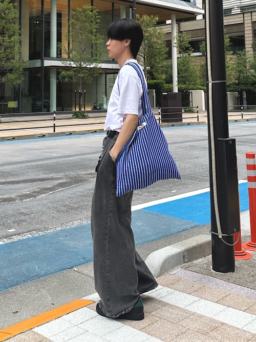 forksy.】カラーストライプ パイル地 トートバッグ（トート