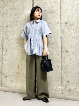 「KBF（ケイビーエフ）のウエストタックドルマンブラウス（シャツ/ブラウス、ブルー系）」を使った、いの  さん（レディース・157cm）の春コーディネート