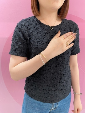 「PANDORA（パンドラ）のパール ＆ オーガニカリー シェイプド ダブル バンド リング（リング）」を使った、Pandoraさん（レディース・160cm）の夏コーディネート