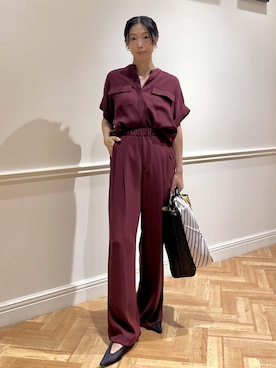 「ROPE'（ロペ）の【洗える・カセット服】ライトトリアセイージーワイドパンツ/お仕事・通勤・セットアップ対応（その他パンツ）」を使った、yukiさん（レディース・160cm）の夏コーディネート