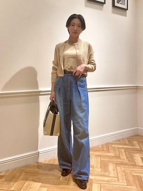 洗える】ワンタック ワイドデニムパンツ（デニムパンツ）｜ROPE'（ロペ