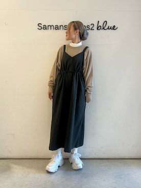 「Samansa Mos2 blue」｜「アイテム（ワンピース/ドレス）」を使った、Renaさん（レディース・163cm）の冬コーディネート