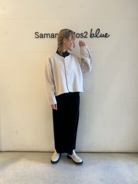 「Samansa Mos2 blue（サマンサモスモスブルー）のアイテム（ノーカラージャケット）」を使った、Renaさん（レディース・163cm）の冬コーディネート
