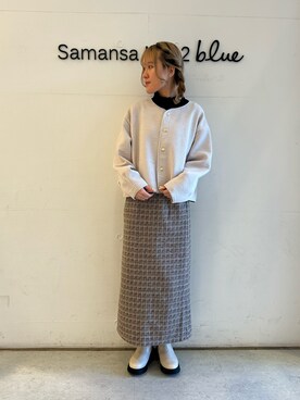 「Samansa Mos2 blue（サマンサモスモスブルー）のアイテム（ノーカラージャケット）」を使った、Renaさん（レディース・163cm）の冬コーディネート