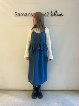 「Samansa Mos2 blue」｜「アイテム（ワンピース/ドレス）」を使った、Renaさん（レディース・163cm）の冬コーディネート