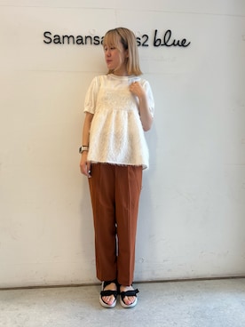「Samansa Mos2 blue（サマンサモスモスブルー）のアイテム（パンツ、オレンジ系）」を使った、Renaさん（レディース・163cm）の夏コーディネート