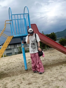 【GRANCY】ボタンレイヤードデザインナイロンパンツ M ピンク GRANCY パンツ 「GRANCY」Button Layered Design Nylon Pants
