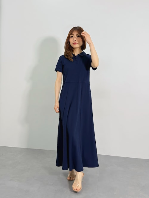 【美品】HAZZYS ポロワンピース ネイビー 165 小さいサイズ 吸汗速乾・UVカットポロマキシワンピース 低身長
