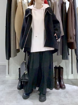 「RIVE DROITE（リヴドロワ）の【ロングシーズン活躍】スエットライクフーディニット（ニット/セーター）」を使った、TOMOさん（レディース・152cm）の冬コーディネート