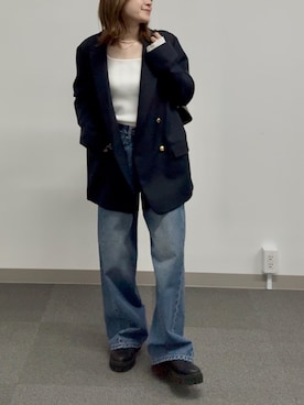 「アイテム（テーラードジャケット、ブルー系）」を使った、TOMOさん（レディース・152cm）の秋コーディネート