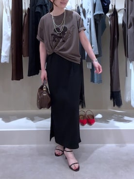 「RIVE DROITE（リヴドロワ）のボールチェーンロングネックレス（ネックレス、シルバー系）」を使った、TOMOさん（レディース・152cm）の夏コーディネート