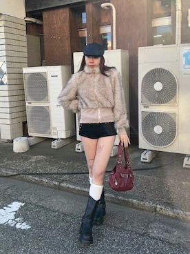 「SLY（スライ）のアイテム（帽子）」を使った、TamaKiさん（レディース・165cm）の冬コーディネート