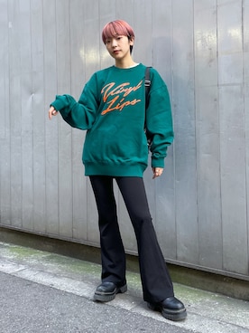 「X-girl（エックスガール）のMULTI PATTERN EASY FLARE PANTS 2（その他パンツ、ブラック系）」を使った、上野　瑞稀さん（レディース・157cm）の秋コーディネート