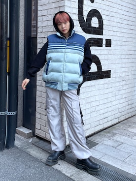「X-girl（エックスガール）の6POCKET LOUNGE PANTS（その他パンツ、グレー系）」を使った、上野　瑞稀さん（レディース・157cm）の秋コーディネート