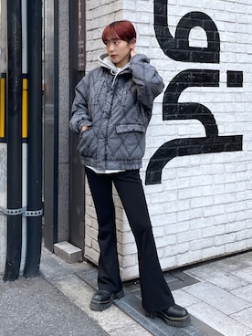 「X-girl（エックスガール）のMULTI PATTERN EASY FLARE PANTS 2（その他パンツ、ブラック系）」を使った、上野　瑞稀さん（レディース・157cm）の秋コーディネート