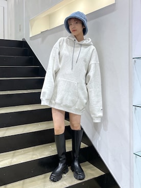 「X-girl（エックスガール）のPLATFORM LONG BOOTS（ブーツ、ブラック系）」を使った、上野　瑞稀さん（レディース・157cm）の秋コーディネート