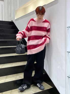 「X-girl（エックスガール）のCORDUROY WIDE EASY PANTS（その他パンツ、ブラック系）」を使った、上野　瑞稀さん（レディース・157cm）の秋コーディネート