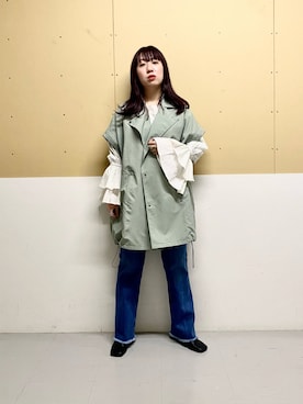 「デニム」｜「アイテム（ポンチョ）」を使った、ひーさんさん（レディース・154cm）の冬コーディネート