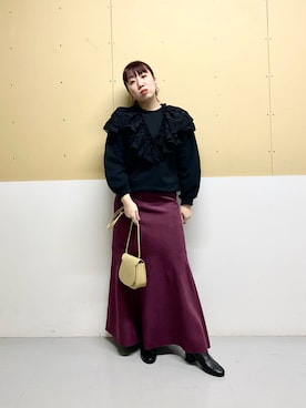 「パープル×黒」｜「アイテム（スカート）」を使った、ひーさんさん（レディース・154cm）の冬コーディネート