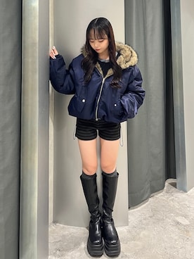 「アイテム（Tシャツ/カットソー、ブラック系）」を使った、misakiさん（レディース・145cm）の冬コーディネート