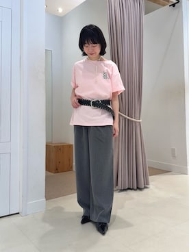 「mystic（ミスティック）のパールラインチョーカーネックレス（リング、ホワイト系）」を使った、タハラノドカさん（レディース・156cm）の春コーディネート