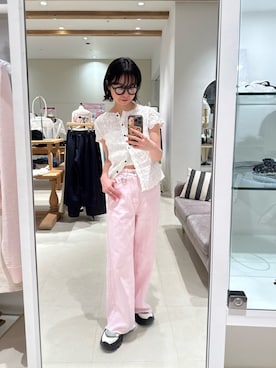 「mystic（ミスティック）のハートチャーム付きカラーパンツ（デニムパンツ、ピンク系）」を使った、タハラノドカさん（レディース・156cm）の春コーディネート