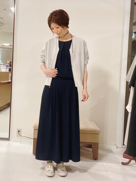 「UNTITLED（アンタイトル）の【アンサンブル可/日除け・冷房対策】シアーレーヨンZIPカーディガン（カーディガン/ボレロ、ベージュ系）」を使った、IWAMOさん（レディース）の春コーディネート